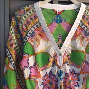 Taka boHo chic beach cover-up long sleeve. With embroidered trim